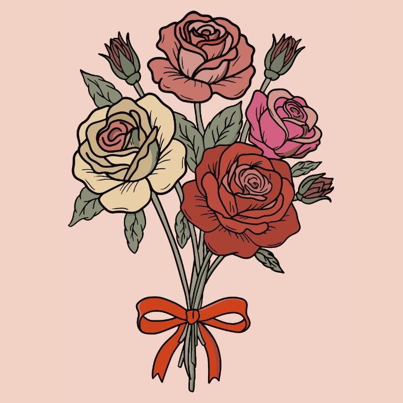 Bouquet de roses romantique classique avec ruban rouge