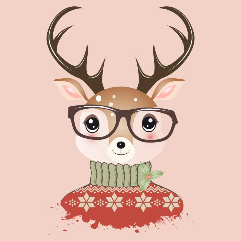 Cerf avec pull de Noël et lunettes de nerd
