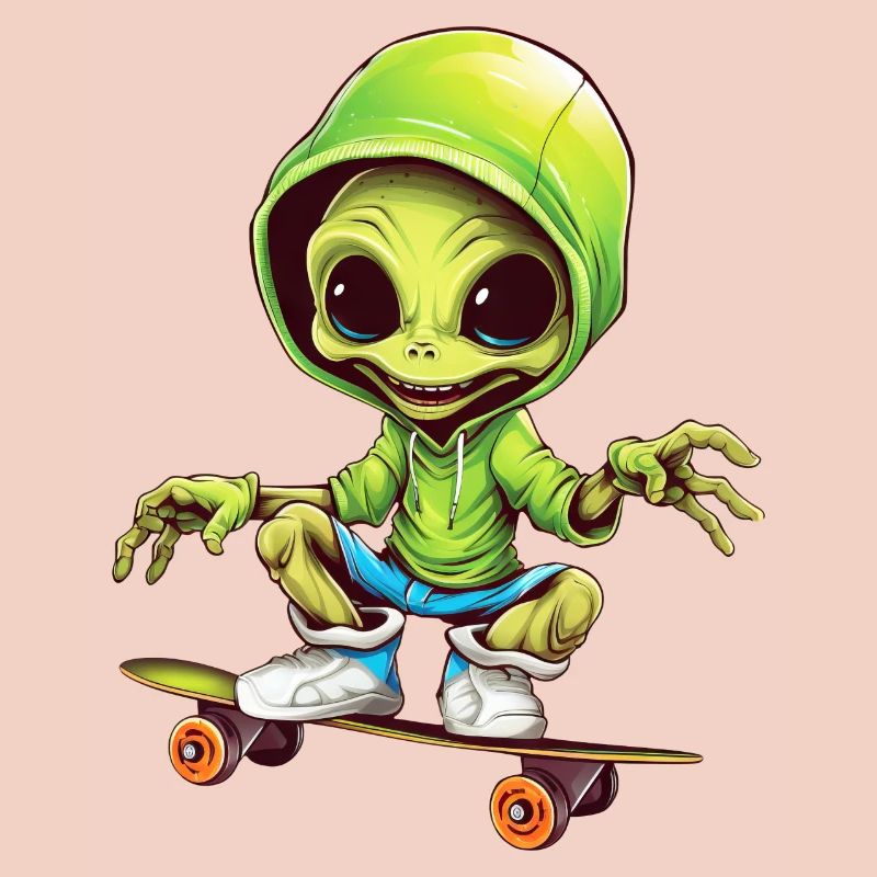 Alien sur le skateboard spatial