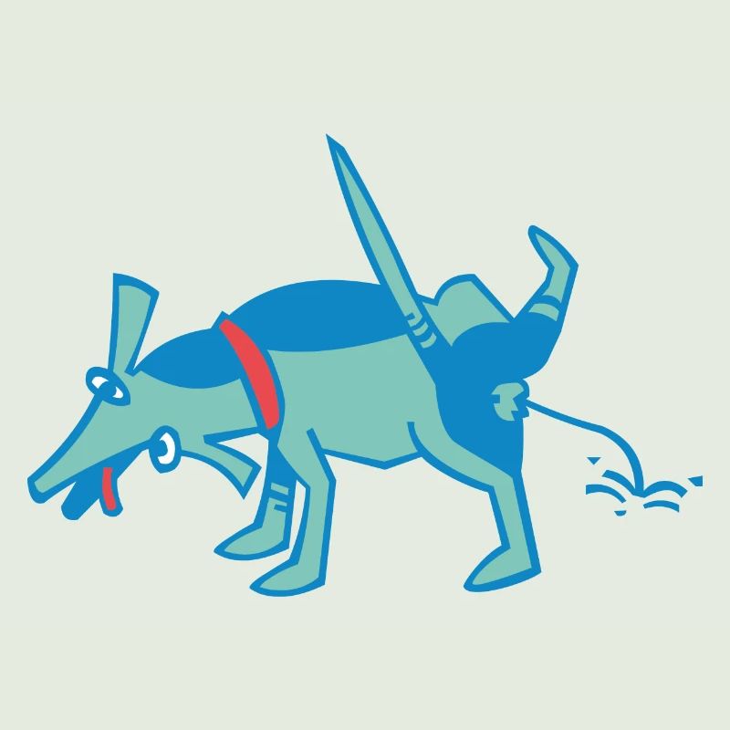 little blue dog pulls against a wall