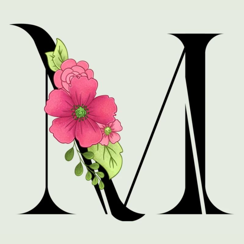 Eleganter Buchstabe 'M' mit Blumen
