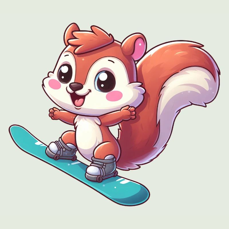 Süßes Eichhörnchen, Comic Snowboarder, Winterurlau