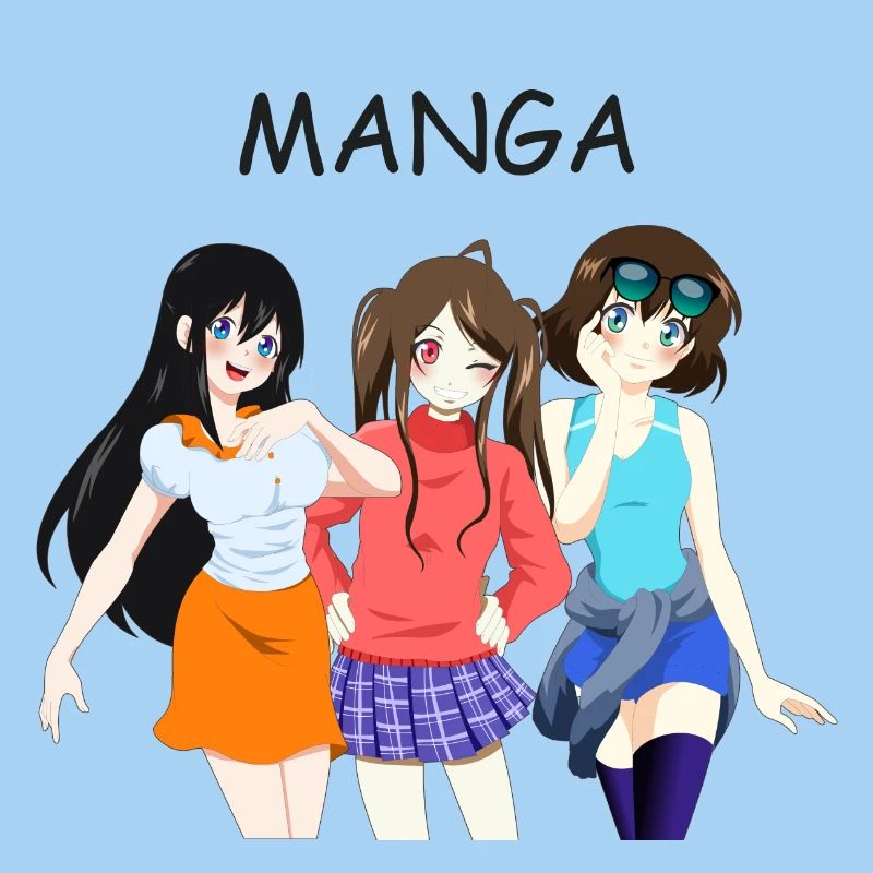 Anime Group 3 Filles, Texte "Manga"