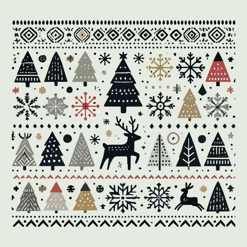 Scandinavian Christmas Elements and Winter Trees
