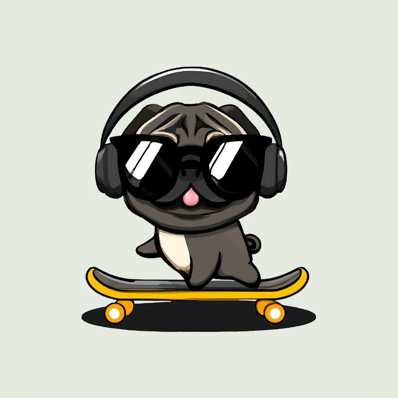 Design mit einem Mops-Hund, der auf einem