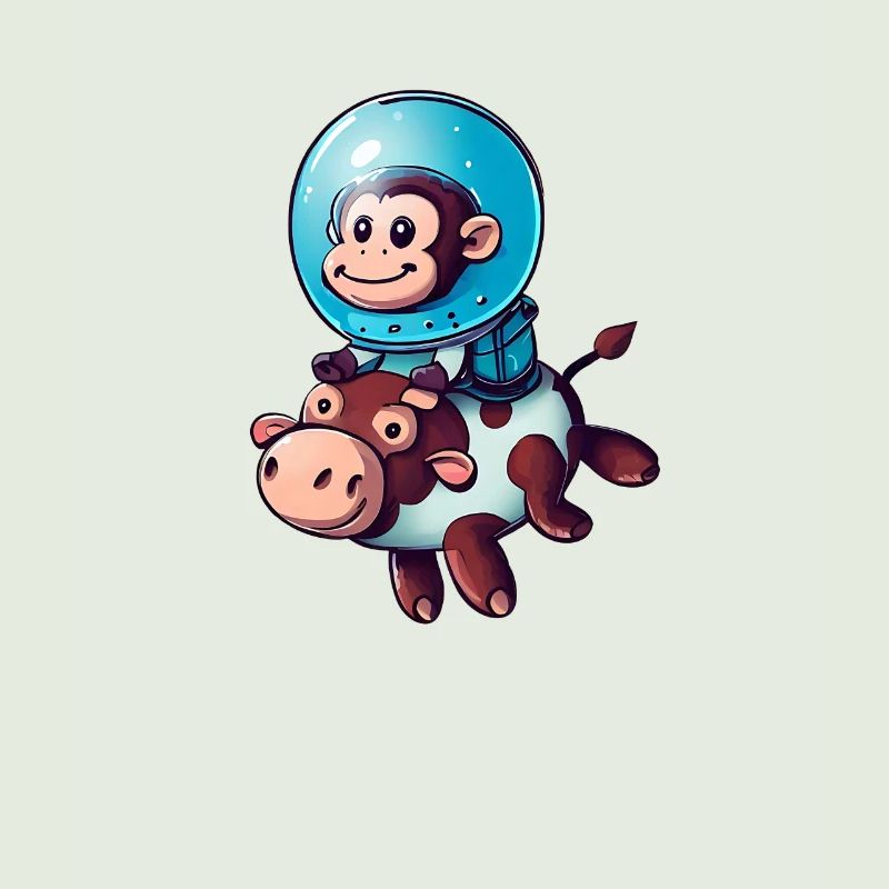 Monkey on Cow Rocket Shake Astronaut Cosmonaut