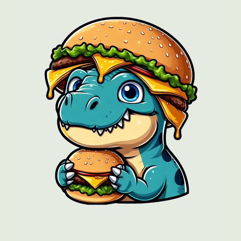 Satisfied Dino T-Rex with Hamburger Cheeseburger