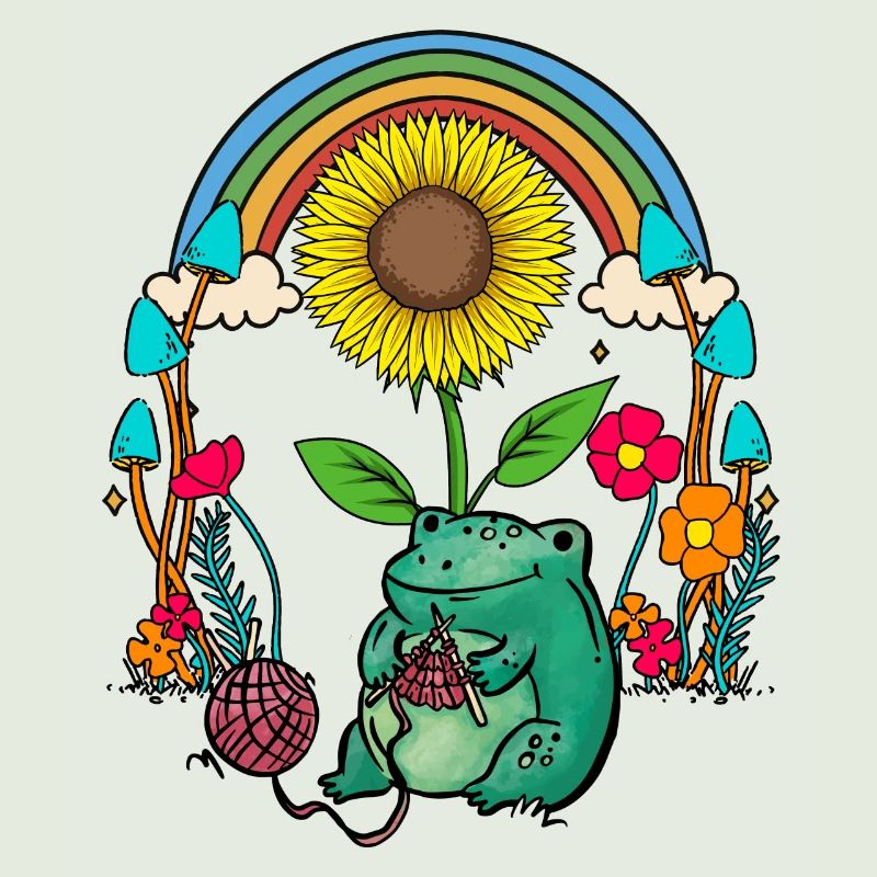 Sunflower Rainbow Frog Frogs Knitting