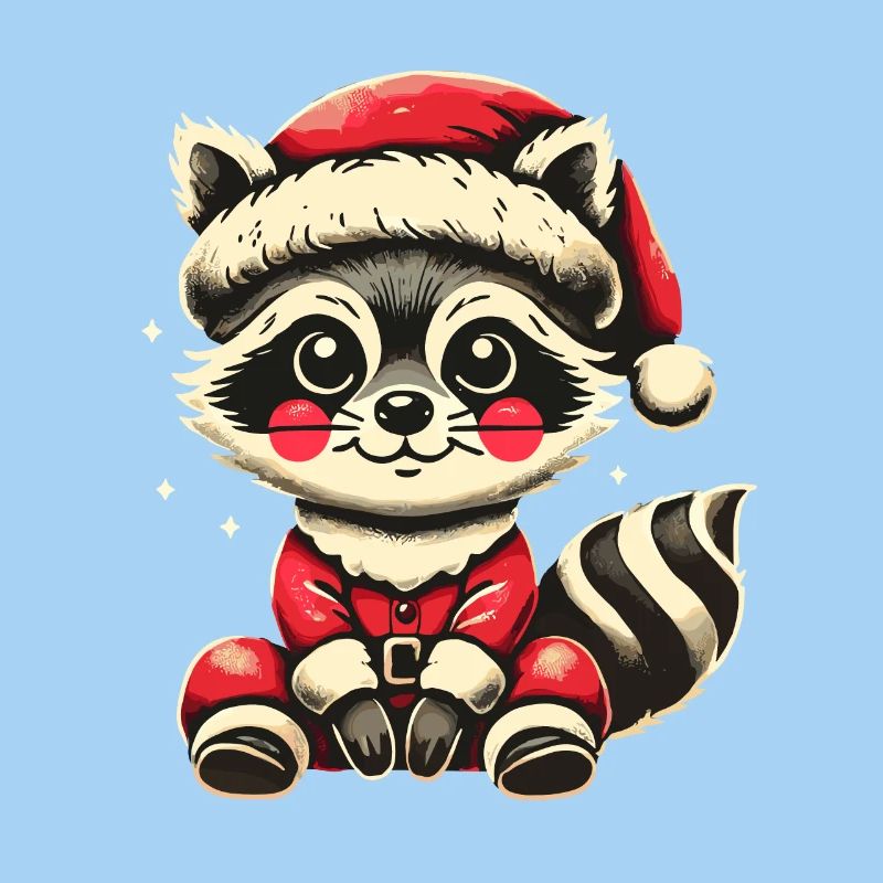 Mignon raton laveur de Noël avec chapeau