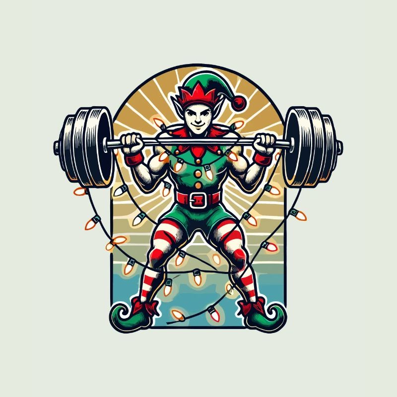 Christmas Gym Elf With Dumbbell Training