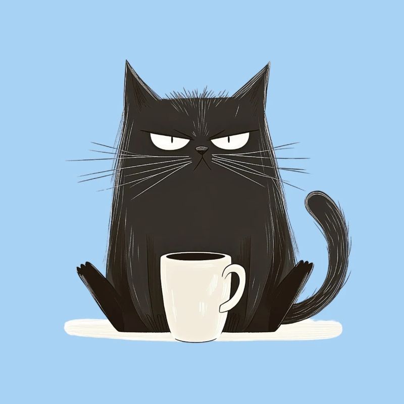 Chat avec du café - Style dessin animé