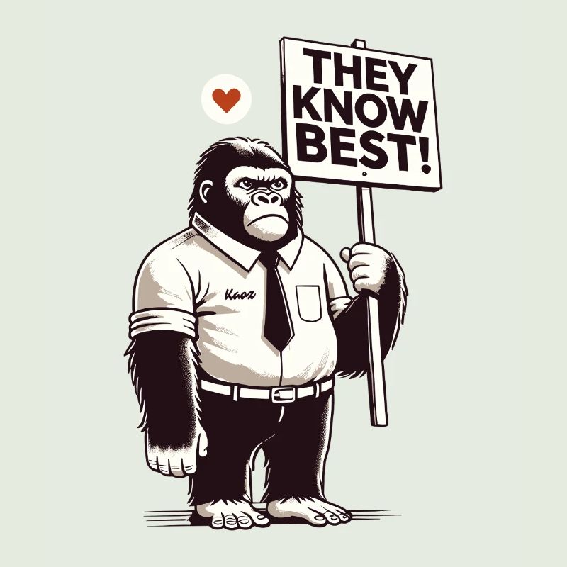 Braver Gorilla mit Schild: Sie wissen es besser!