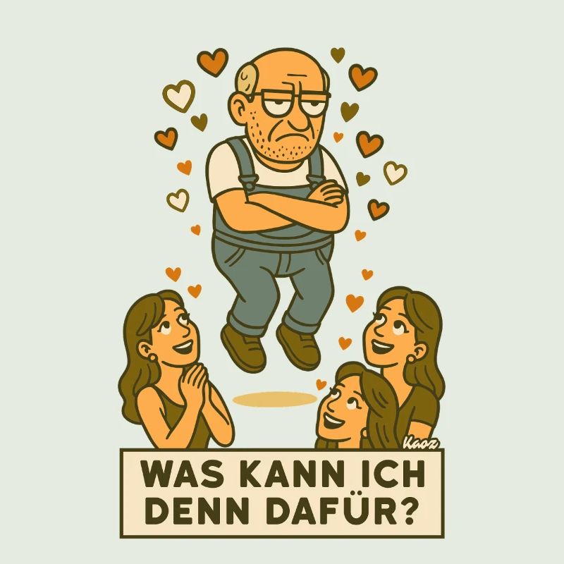 Grantiger Mann wird verehrt schwebt mit Herzchen