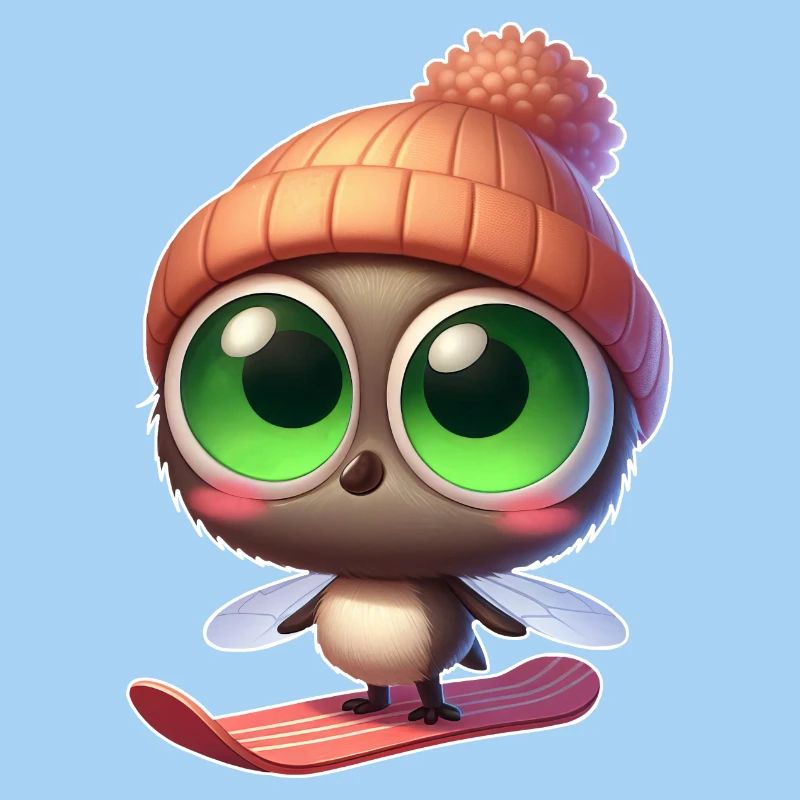 Cute Mosquito Snowboard Comic Winter Fun