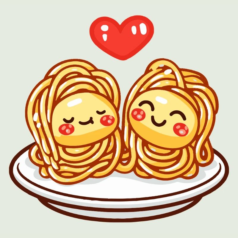 Nudeln Pasta Paar Liebe Herz Comic