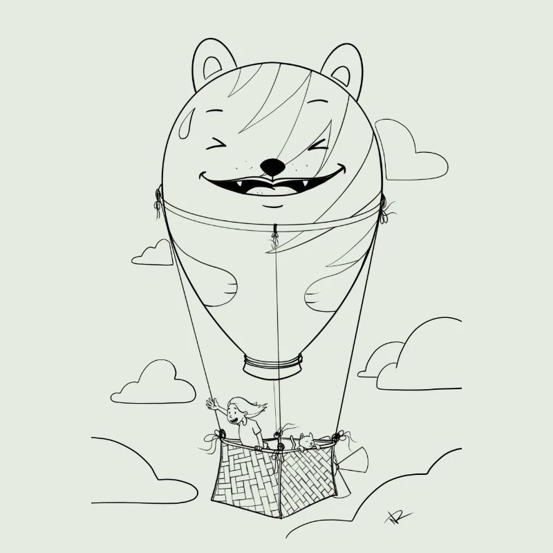 Mädchen mit Katze auf großer Ballonfahrt
