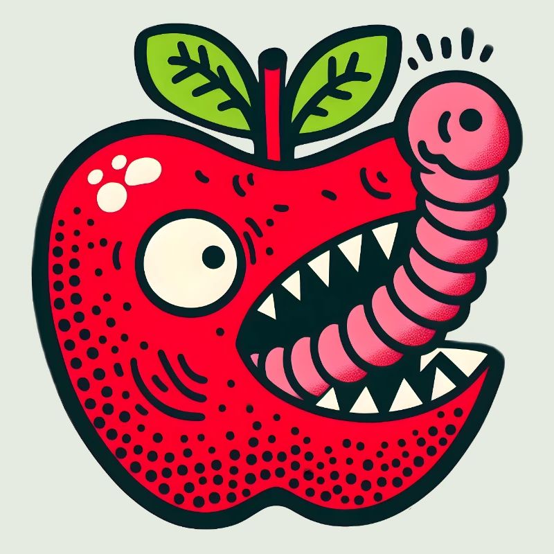 Apfel frisst Wurm