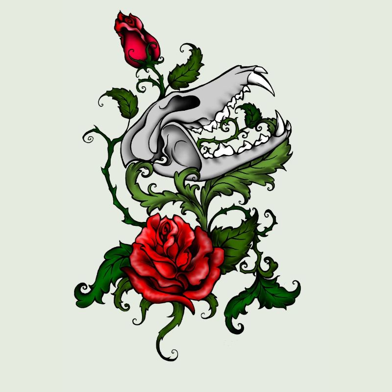 Skull and roses