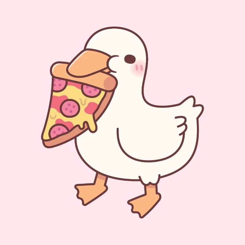 Cute White Ducky With Pepperoni Pizza Slice