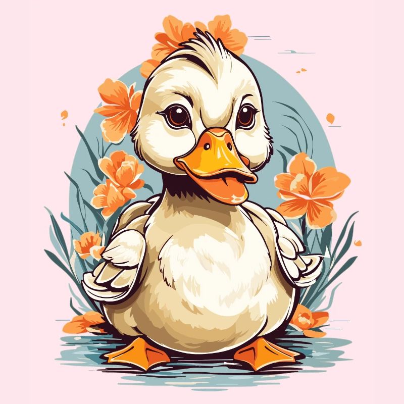 Canard mignon avec des fleurs