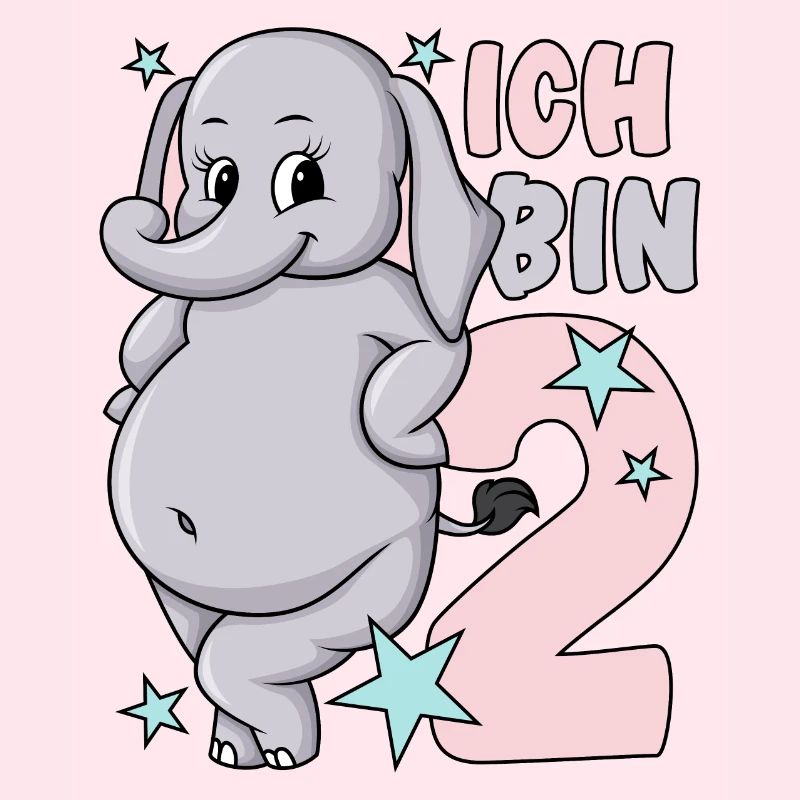 2. Geburtstag Mädchen süßer Elefant Ich bin 2