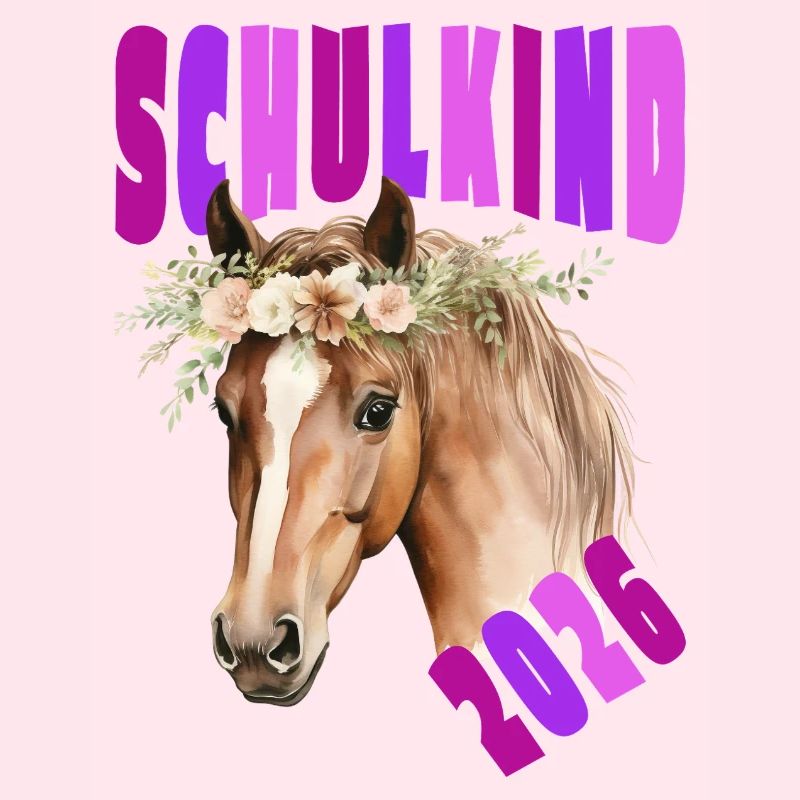 Pferd - Schulkind 2026 - Einschulung - Blumen pink
