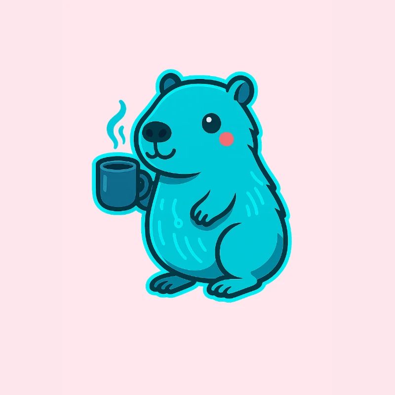 Blauer Capybara mit Kaffee