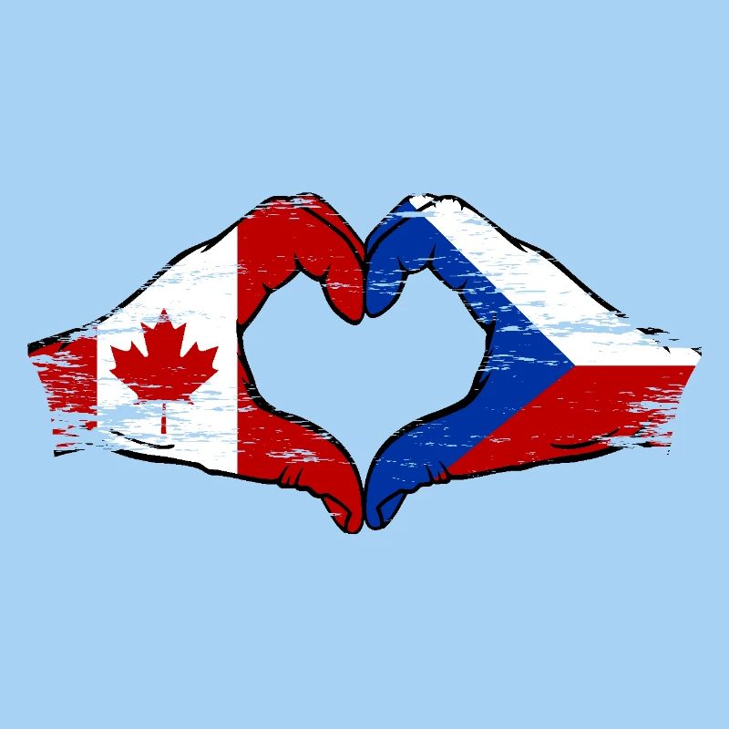 Canada République tchèque drapeau mains forme de coeur utilisé