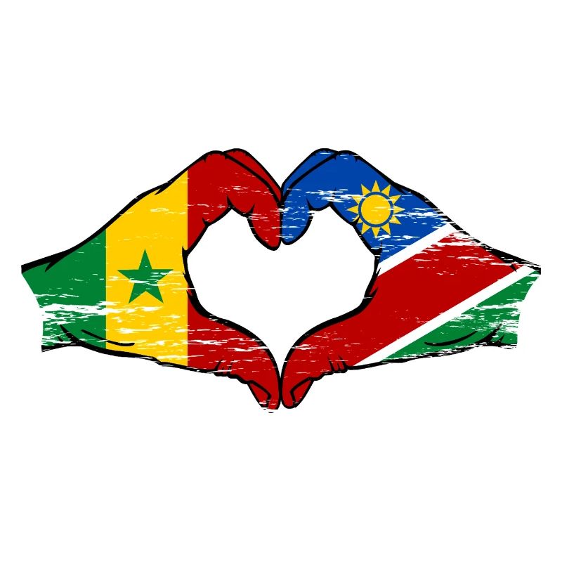 Senegal Namibia Flag Hands Heart Shape Used