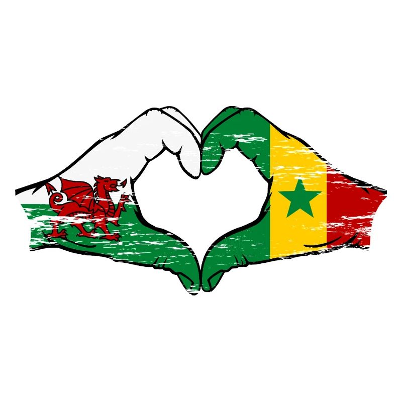 Pays de Galles Drapeau du Sénégal mains forme de coeur utilisé