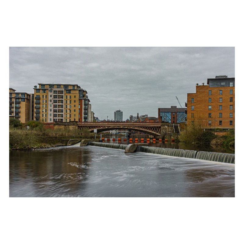 Urban River Scene with Bridge