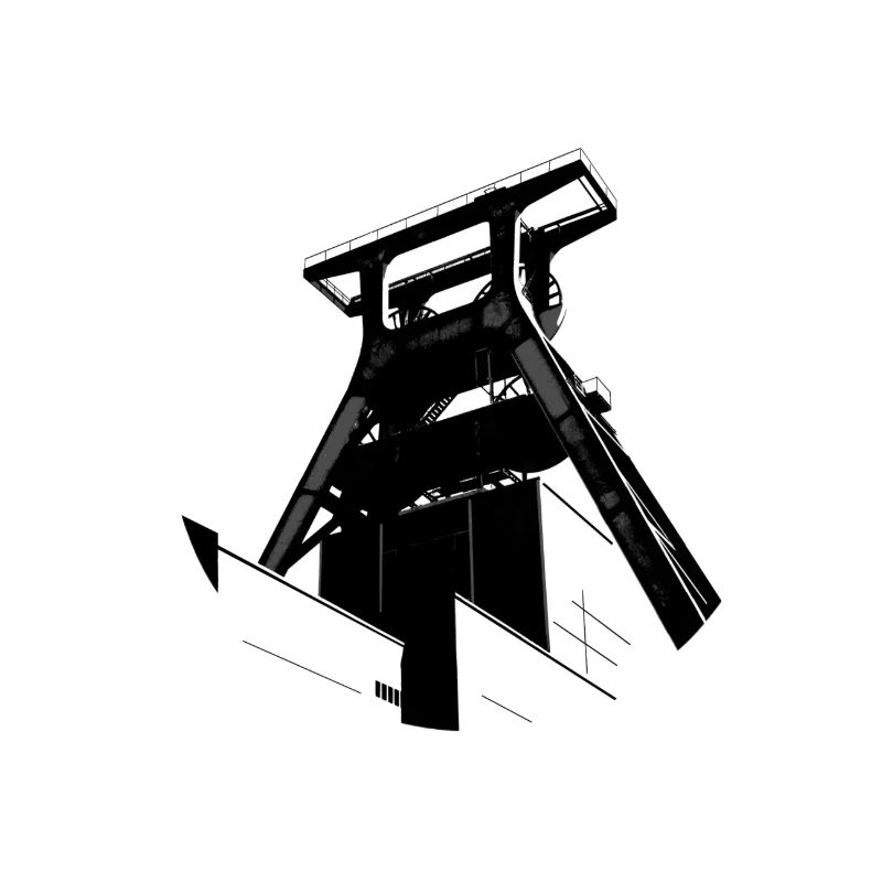 Winding tower colliery in black and white