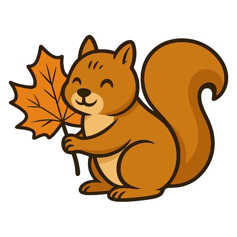 Écureuil mignon avec dessin animé de feuille d’automne