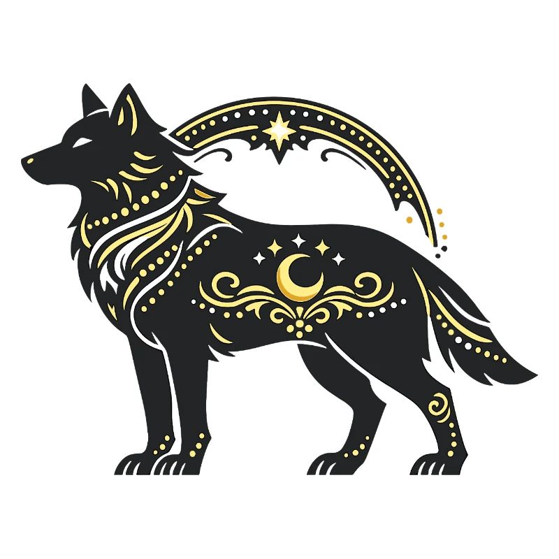 Moon wolf with gold ornaments