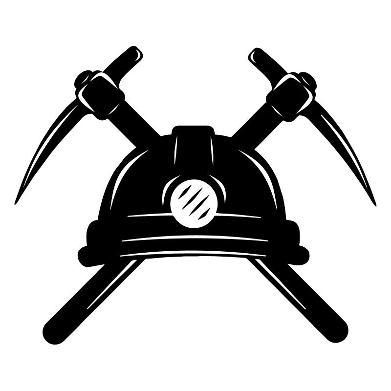 Zwei Spitzhacken mit Helm gekreuzt