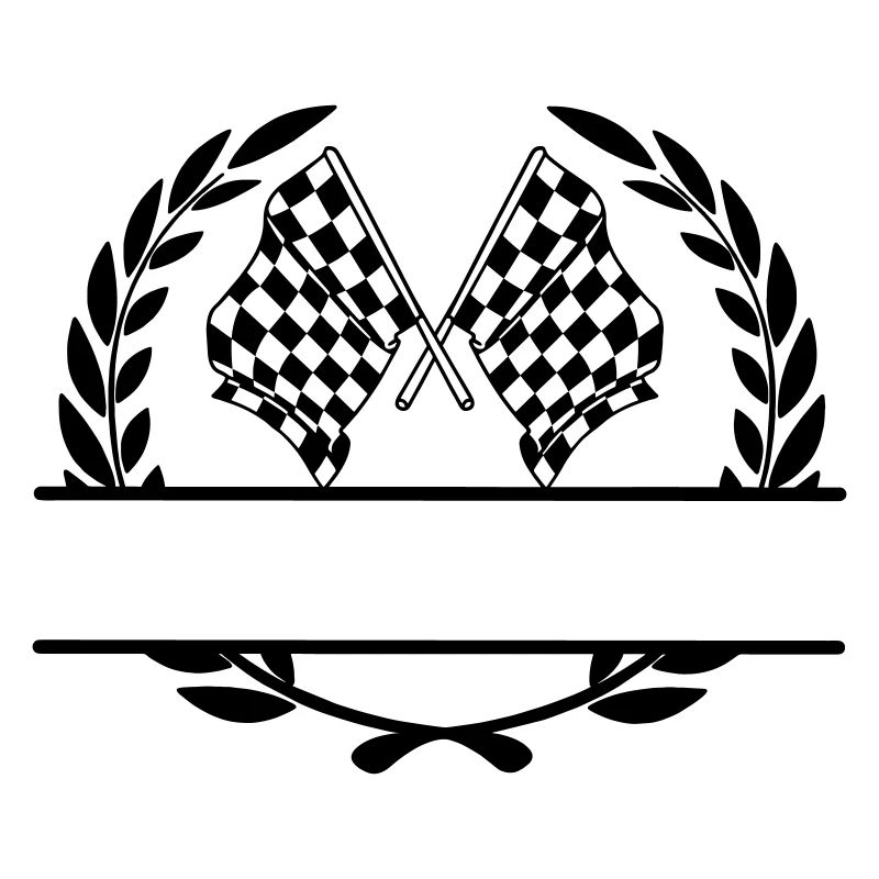 Drapeau de course dans une couronne de laurier