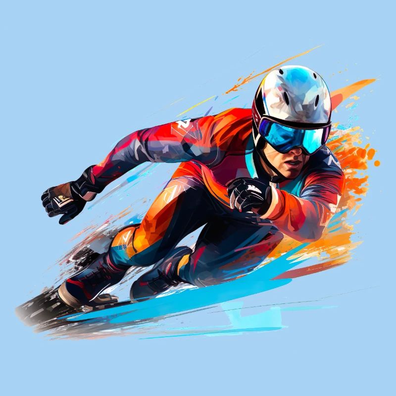 Fahrender Skirennfahrer mit Farbexplosion