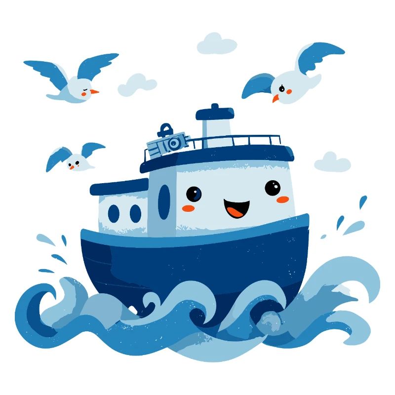 Joyeuse Bateau Bleu en Mer