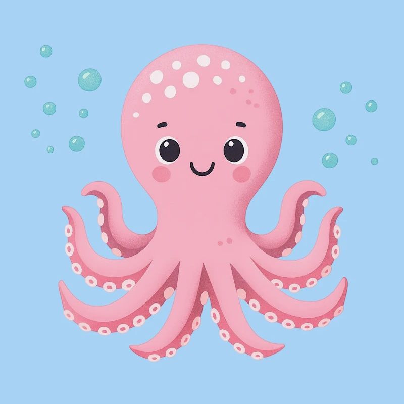 Pink Octopus with Bubbles