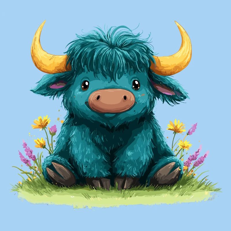 Blauer Yak im Blumenmeer