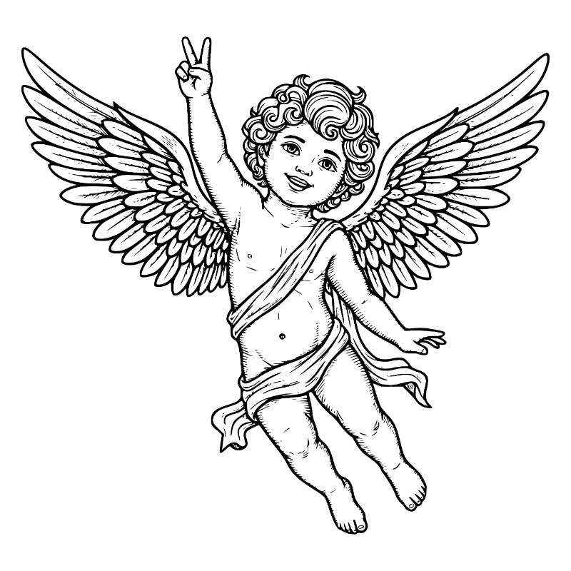 Fröhlicher Friedens-Engel mit Peace-Zeichen