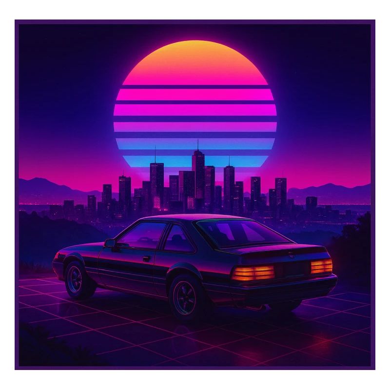 Neon Outrun Sunset Auto – Retro Synthwave