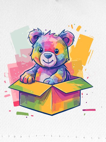 Regenbogenbär im Karton