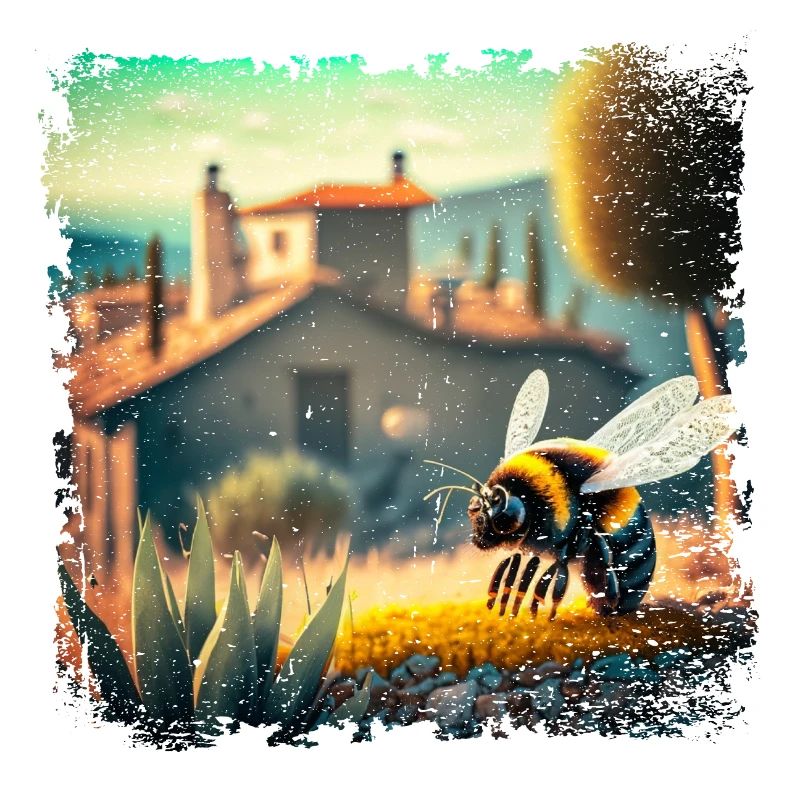 sunny mediterranean landscape and a bee