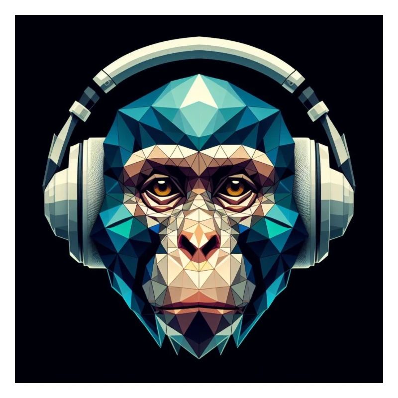 Ein Affe mit Kopfhörer im Polygon-Stil
