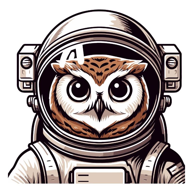 A cartoon style astronaut owl