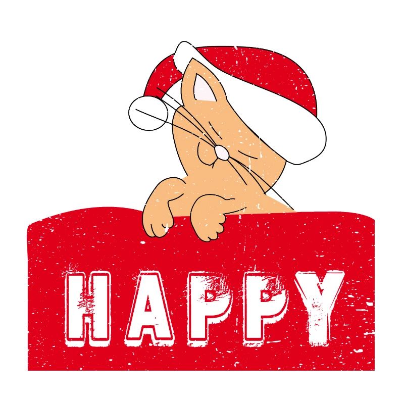 Happy Cat with Christmas-Cap