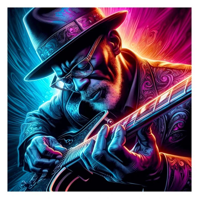 Retro Neon Effekte Gitarrist