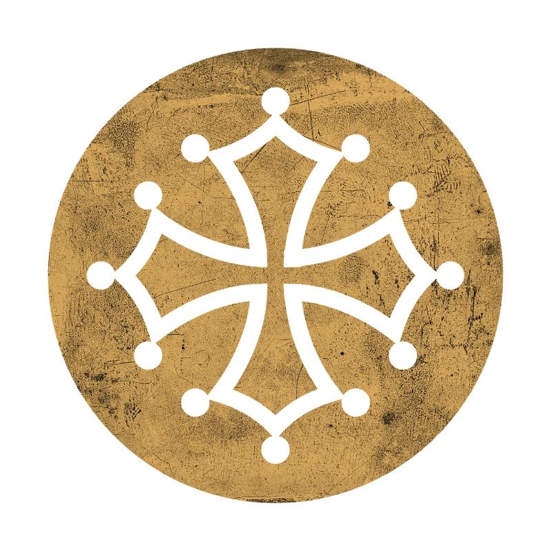 Croix cathare dans cercle doré - symbole occitan