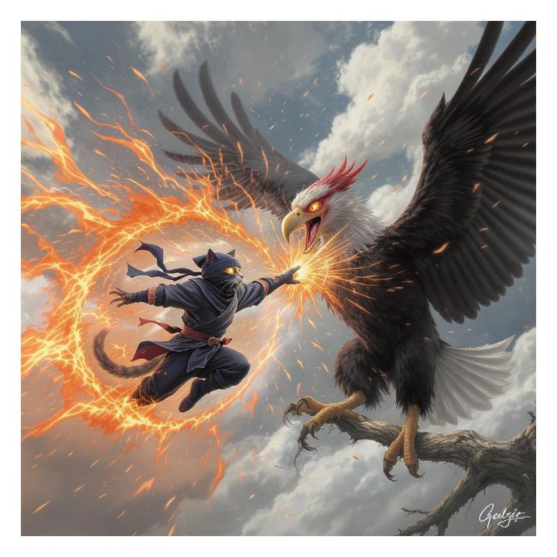 Legendary Beast and Warrior in Battle